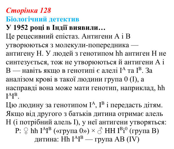 Відповідь до біологічного детективу (с. 128) з біології для 9 класу, Задорожний 2026: § 29 Взаємодія неалельних генів...