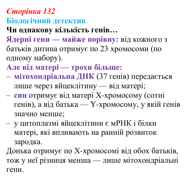 Відповідь до біологічного детективу (с. 132) з біології для 9 класу, Задорожний 2026: § 30 Цитоплазматична спадковість...