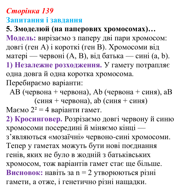 Відповідь до завдання 5 (с. 139) з біології для 9 класу, Задорожний 2026: § 31 Мінливість спадкова та неспадкова. Джерела...