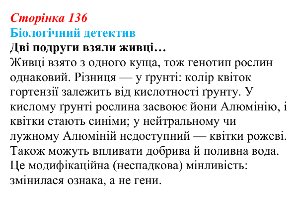 Відповідь до біологічного детективу (с. 136) з біології для 9 класу, Задорожний 2026: § 31 Мінливість спадкова...