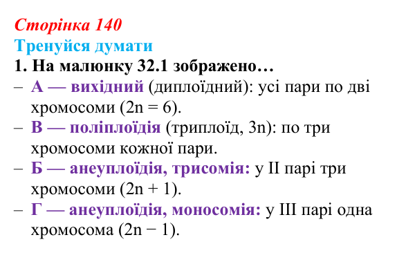 Відповідь до «Тренуйся думати» 1 (с. 140) з біології для 9 класу, Задорожний 2026: § 32 Види мутацій. Мутагени