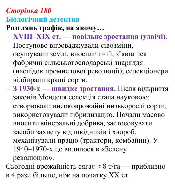 Відповідь до біологічного детективу (с. 180) з біології для 9 класу, Задорожний 2026: § 41 Завдання і досягнення селекції