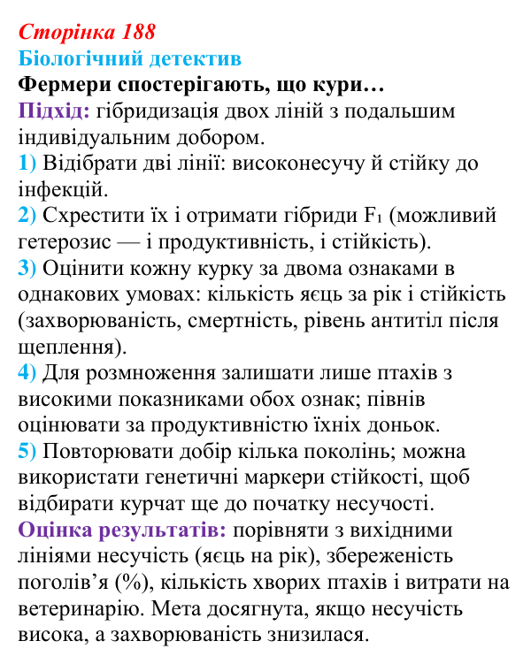 Відповідь до біологічного детективу (с. 188) з біології для 9 класу, Задорожний 2026: § 43 Селекція тварин