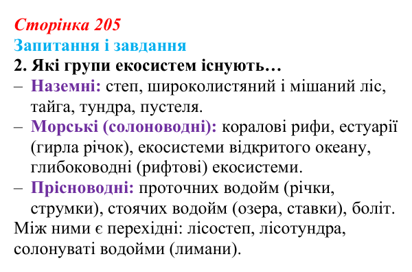 Відповідь до завдання 2 (с. 205) з біології для 9 класу, Задорожний 2026: § 46 Екосистеми