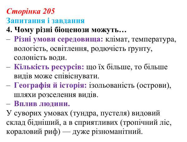 Відповідь до завдання 4 (с. 205) з біології для 9 класу, Задорожний 2026: § 46 Екосистеми