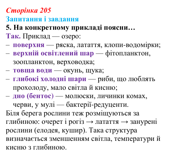 Відповідь до завдання 5 (с. 205) з біології для 9 класу, Задорожний 2026: § 46 Екосистеми