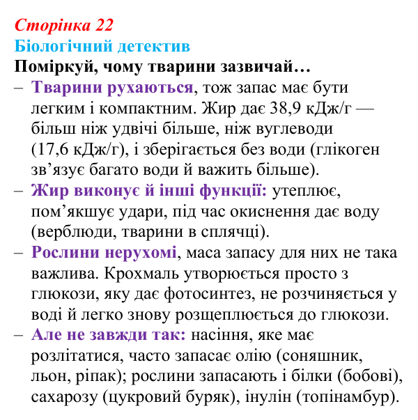 Відповідь до біологічного детективу (с. 22) з біології для 9 класу, Задорожний 2026: § 5 Вуглеводи і ліпіди