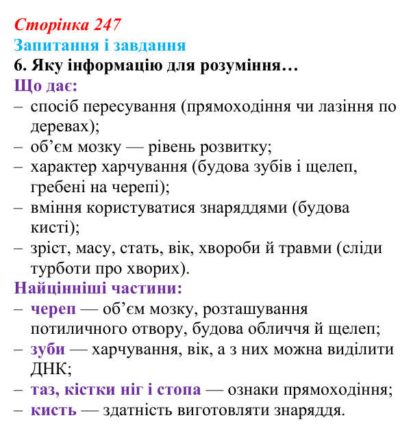Відповідь до завдання 6 (с. 247) з біології для 9 класу, Задорожний 2026: § 56 Еволюція людини