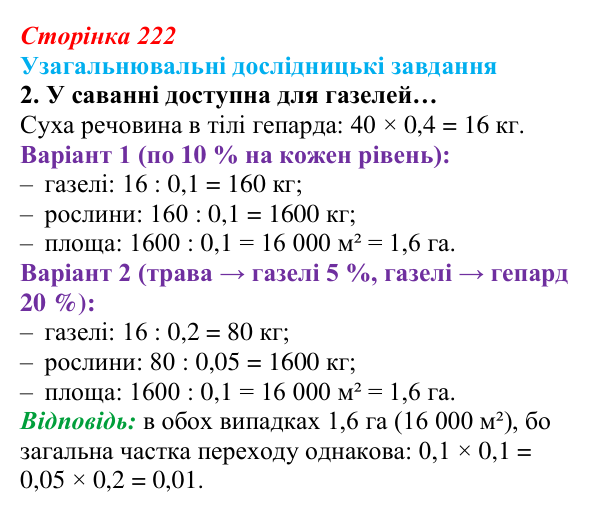 Відповідь до узагальнювального завдання 2 (с. 222) з біології для 9 класу, Задорожний 2026: Узагальнювальні дослідницькі...