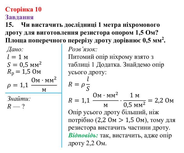 Відповідь до завдання 15 (с. 10) з фізики для 9 класу (Бар’яхтар, 2026): Фізична база, тема «Електрика»
