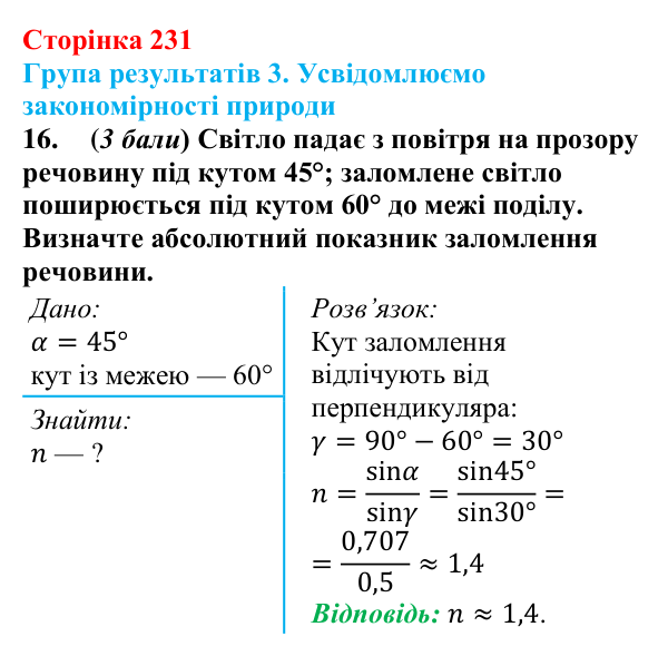 Відповідь до завдання 16 для самооцінювання до розділу 4 (с. 231) з фізики для 9 класу (Бар’яхтар, 2026)