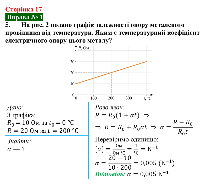Відповідь до вправи № 1, завдання 5 (с. 17) з фізики для 9 класу (Бар’яхтар, 2026): Електричний струм у металах