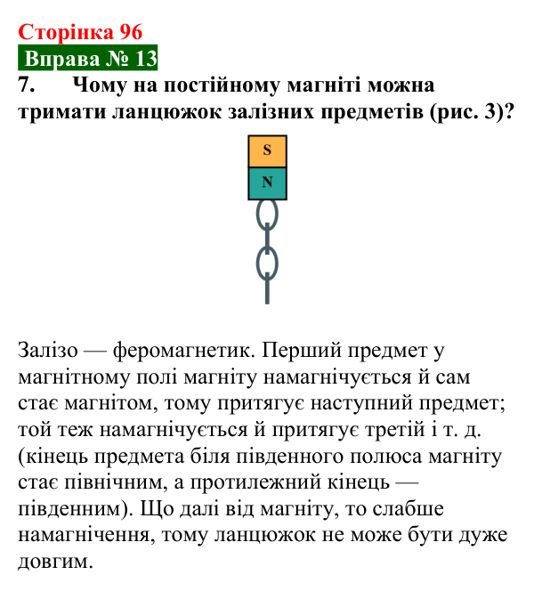 Відповідь до вправи № 13, завдання 7 (с. 96) з фізики для 9 класу (Бар’яхтар, 2026): Магнітні властивості речовин