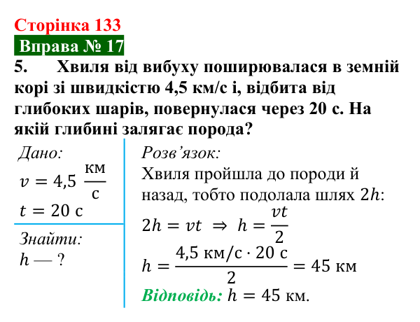 Відповідь до вправи № 17, завдання 5 (с. 133) з фізики для 9 класу (Бар’яхтар, 2026): Механічні хвилі