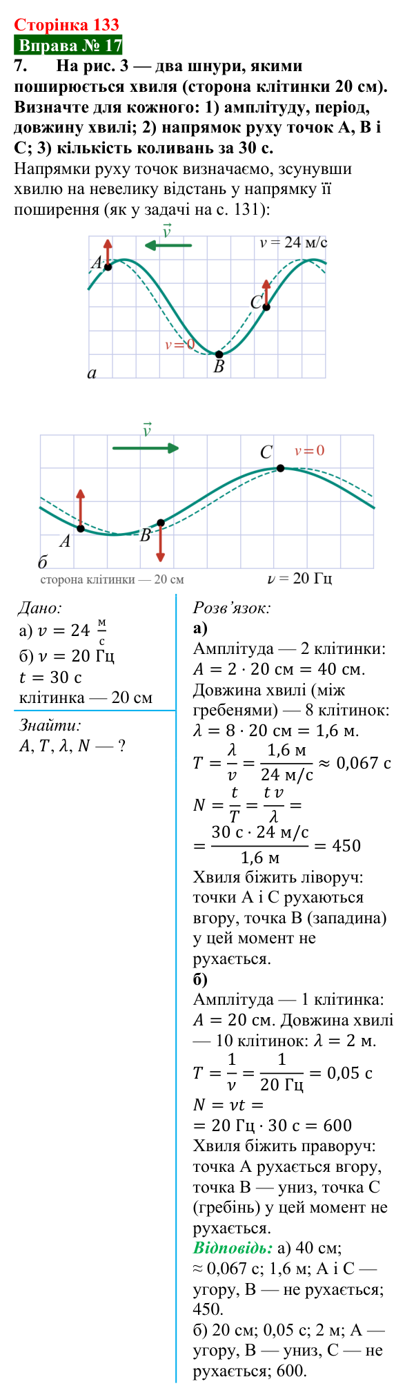 Відповідь до вправи № 17, завдання 7 (с. 133) з фізики для 9 класу (Бар’яхтар, 2026): Механічні хвилі