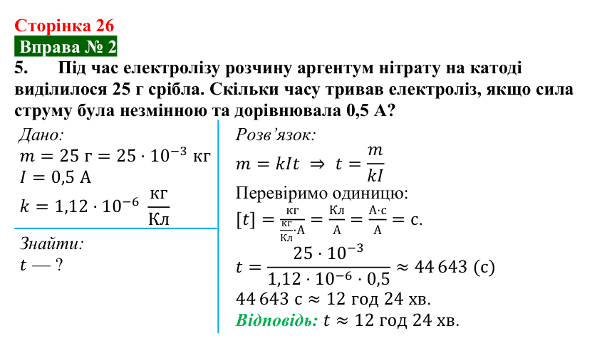 Відповідь до вправи № 2, завдання 5 (с. 26) з фізики для 9 класу (Бар’яхтар, 2026): Струм у розчинах і розплавах електролітів