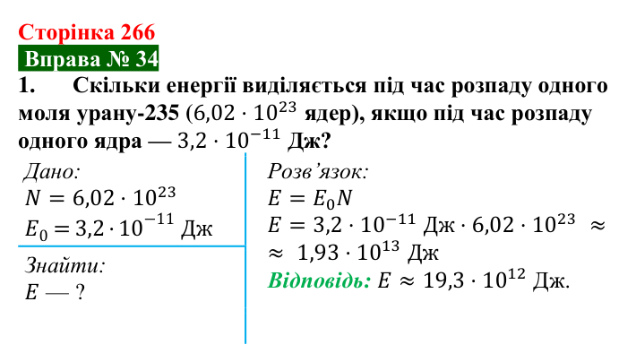Відповідь до вправи № 34, завдання 1 (с. 266) з фізики для 9 класу (Бар’яхтар, 2026): Ланцюгова ядерна реакція
