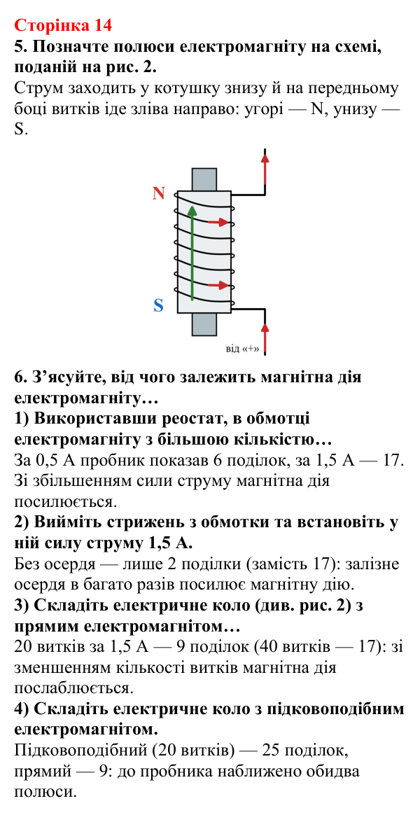 Відповідь до сторінки 14 зошита для лабораторних робіт (роботи з використанням стандартного обладнання) з фізики для 9 класу (Божинова, 2026): Лабораторна робота № 4. Складання та випробування електромагніту