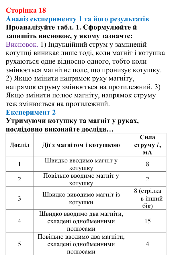 Відповідь до сторінки 18 зошита для лабораторних робіт (роботи з використанням стандартного обладнання) з фізики для 9 класу (Божинова, 2026): Лабораторна робота № 5. Спостереження явища електромагнітної індукції