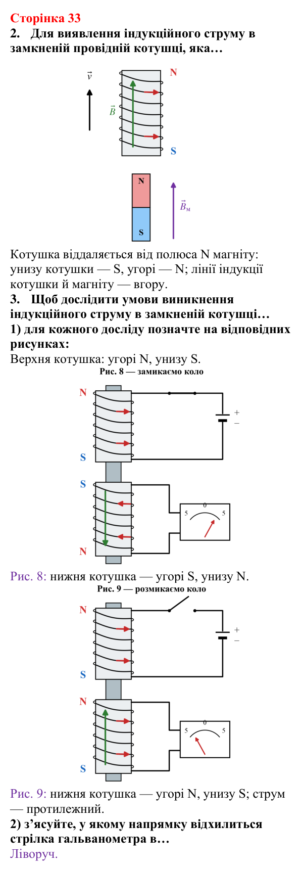 Відповідь до сторінки 33 зошита для лабораторних робіт з фізики для 9 класу (Божинова, 2026): Дослідження явища електромагнітної індукції