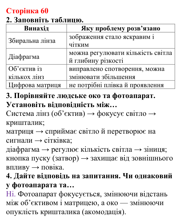Відповідь до сторінки 60 зошита для лабораторних робіт з фізики для 9 класу (Божинова, 2026): Визначення фокусної відстані та оптичної сили збиральної лінзи