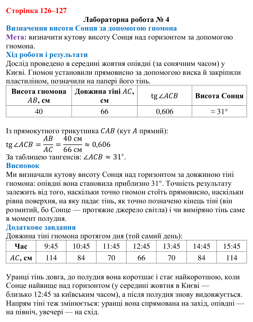 Відповідь до лабораторної роботи № 4 (с. 126–127) з фізики для 9 класу (Максимович, 2026): Світловий промінь. Закон...