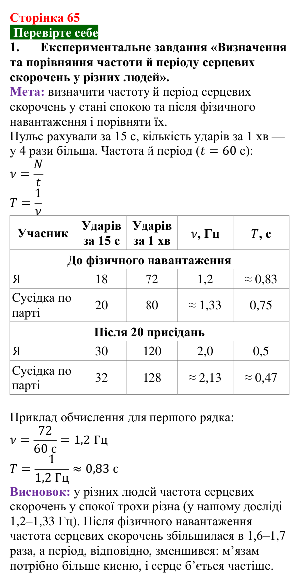 Відповідь до завдання 1 (с. 65) з фізики для 9 класу (Максимович, 2026): Механічні коливання. Характеристики коливань
