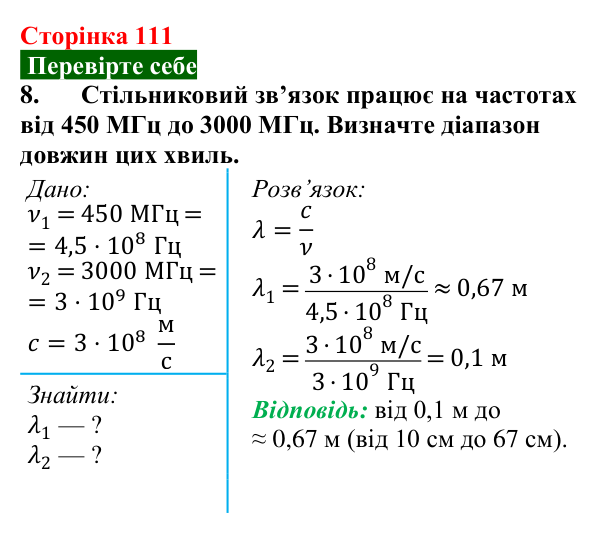 Відповідь до завдання 8 (с. 111) з фізики для 9 класу (Максимович, 2026): Фізичні основи сучасних бездротових засобів...