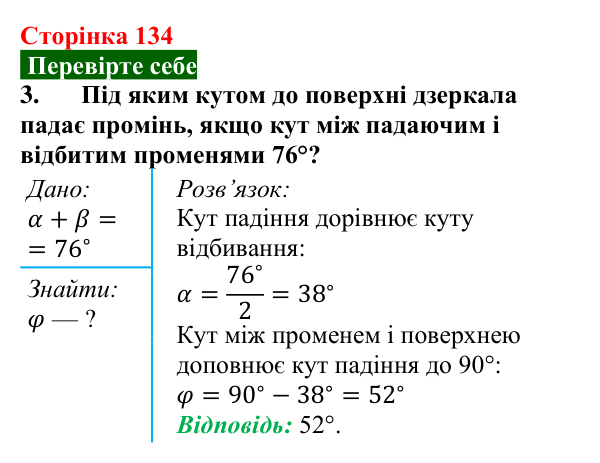 Відповідь до завдання 3 (с. 134) з фізики для 9 класу (Максимович, 2026): Відбивання світла. Закони відбивання світла...