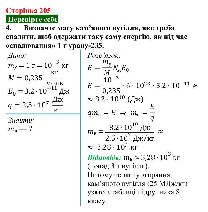 Відповідь до завдання 4 (с. 205) з фізики для 9 класу (Максимович, 2026): Поділ важких ядер. Ланцюгова ядерна реакція...
