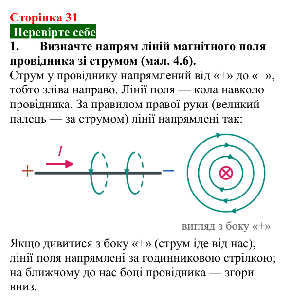 Відповідь до завдання 1 (с. 31) з фізики для 9 класу (Максимович, 2026): Дослід Ерстеда. Магнітне поле провідника зі струмом