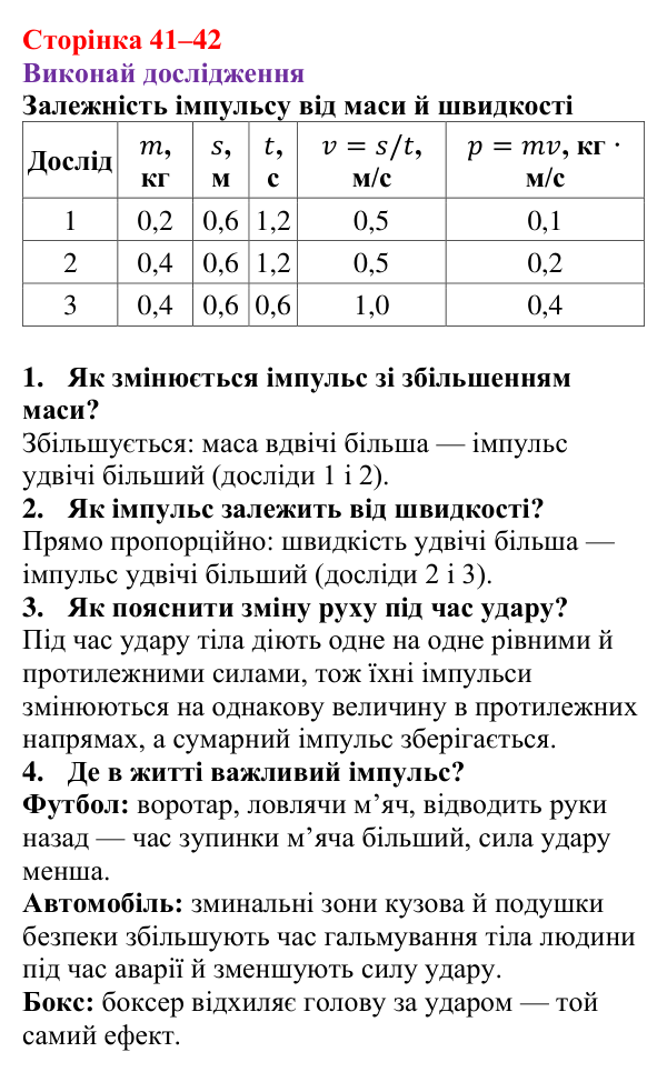 Рубрика «Виконай дослідження» § 6 (с. 41–42) з фізики для 9 класу (Засєкіна, 2026): Імпульс. Закон збереження імпульсу