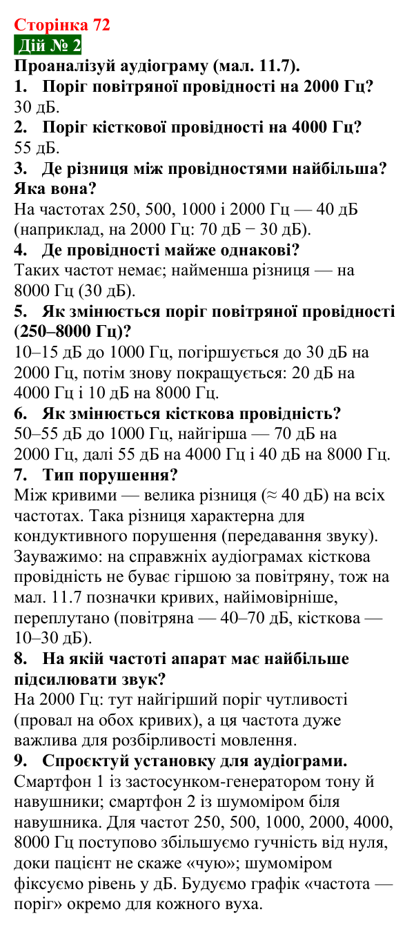Відповідь до завдання «Дій» № 2 § 11 (с. 72) з фізики для 9 класу (Засєкіна, 2026): Як сприймає звук людина