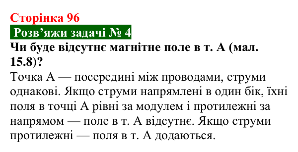 Розв’язок задачі 4 до § 15 (с. 96) з фізики для 9 класу (Засєкіна, 2026): Дія поля на провід зі струмом