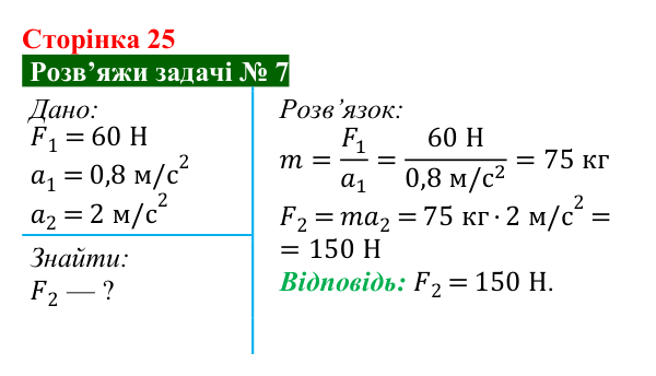 Розв’язок задачі 7 до § 3 (с. 25) з фізики для 9 класу (Засєкіна, 2026): Закони Ньютона