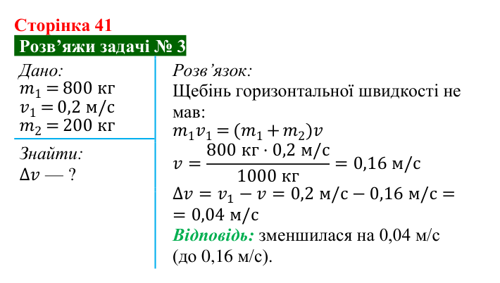 Розв’язок задачі 3 до § 6 (с. 41) з фізики для 9 класу (Засєкіна, 2026): Імпульс. Закон збереження імпульсу