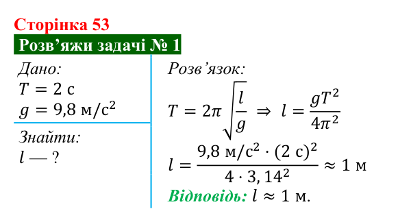 Розв’язок задачі 1 до § 8 (с. 53) з фізики для 9 класу (Засєкіна, 2026): Коливальний рух