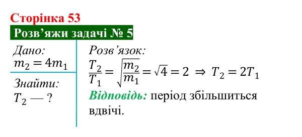 Розв’язок задачі 5 до § 8 (с. 53) з фізики для 9 класу (Засєкіна, 2026): Коливальний рух