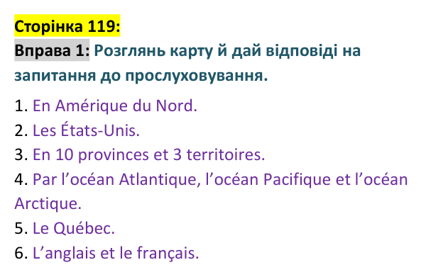Відповідь до вправи 1 сторінка 119 ГДЗ Французька мова 9 клас Чумак 2026: Leçons 29–30