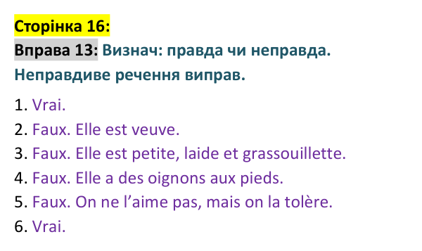 Відповідь до вправи 13 сторінка 16 ГДЗ Французька мова 9 клас Чумак 2026: Leçons 3–4