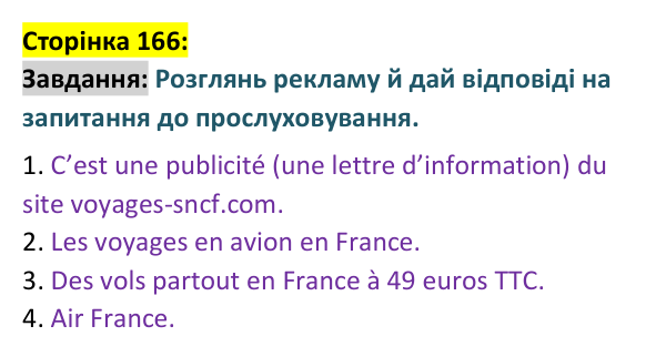Відповідь до завдання (афіша) сторінка 166 ГДЗ Французька мова 9 клас Чумак 2026: Leçons 39–40