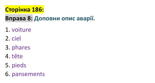 Відповідь до вправи 8 сторінка 186 ГДЗ Французька мова 9 клас Чумак 2026: Leçons 43–44