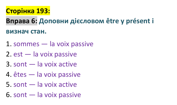 Відповідь до вправи 6 сторінка 193 ГДЗ Французька мова 9 клас Чумак 2026: Leçons 45–46