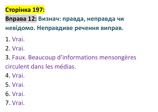Відповідь до вправи 12 сторінка 197 ГДЗ Французька мова 9 клас Чумак 2026: Leçons 45–46