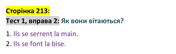 Відповідь до вправи 2 тесту 1 сторінка 213 ГДЗ Французька мова 9 клас Чумак 2026: Test 1. Ma famille, mes amis et moi