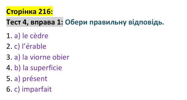 Відповідь до вправи 1 тесту 4 сторінка 216 ГДЗ Французька мова 9 клас Чумак 2026: Test 4. L’Ukraine