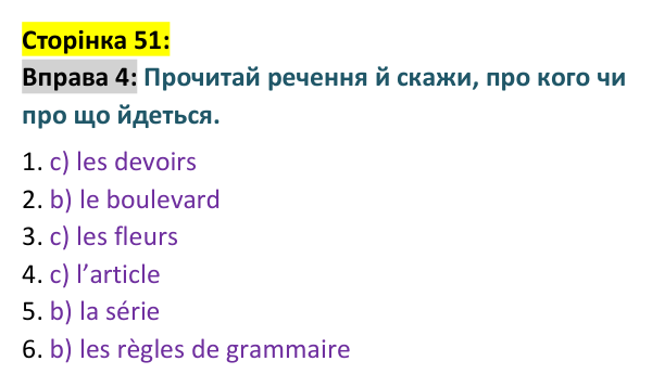 Відповідь до вправи 4 сторінка 51 ГДЗ Французька мова 9 клас Чумак 2026: Leçons 13–14