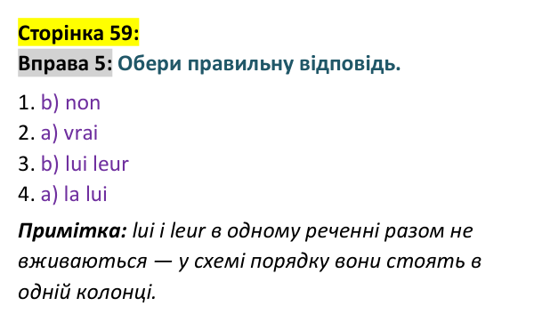 Відповідь до вправи 5 сторінка 59 ГДЗ Французька мова 9 клас Чумак 2026: Leçons 15–16