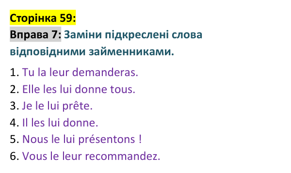 Відповідь до вправи 7 сторінка 59 ГДЗ Французька мова 9 клас Чумак 2026: Leçons 15–16