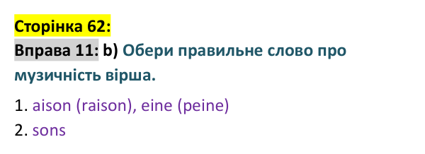 Відповідь до вправи 11 сторінка 62 ГДЗ Французька мова 9 клас Чумак 2026: Leçons 15–16